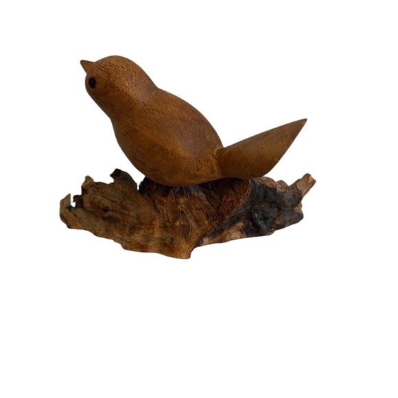 Wooden Bird Sculpture Hand Carved on Driftwood Natural Brown - Picture 3 of 6